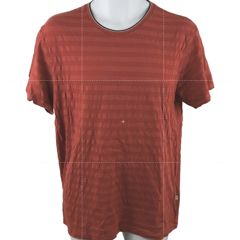 J.Lindeberg Ambrose Structural Stripe T-Shirt Mens Large Terracotta‎ Red Cotton